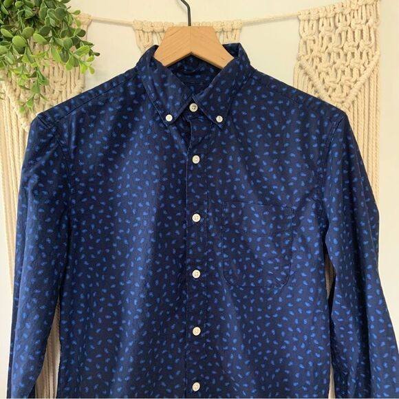 AMERICAN EAGLE Men’s Button Up Long Sleeve Shirt Blue Print Size XS - Picture 2 of 10